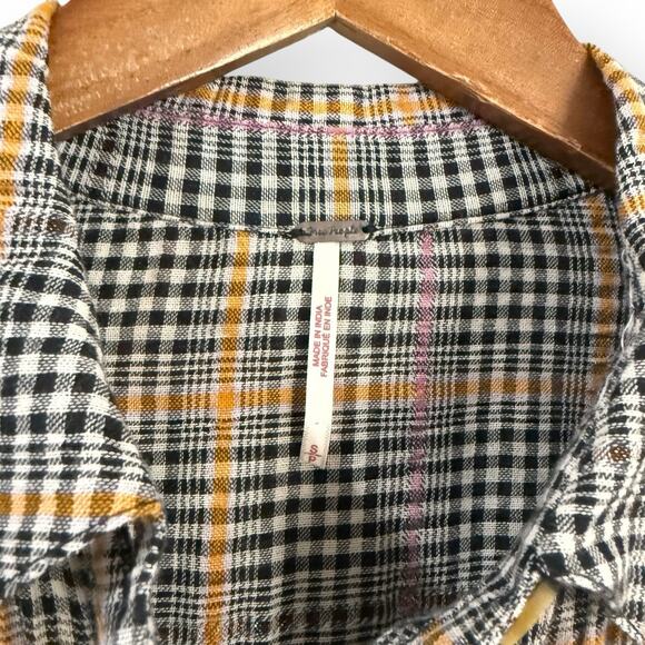 Free People Break My Stride Black/White Metallic SMALL Button Up Top Oversized - Picture 4 of 9